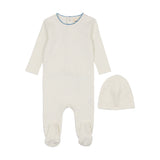 Mema Knits Polka Dot Footie & Beanie - Marshmallow/Blue