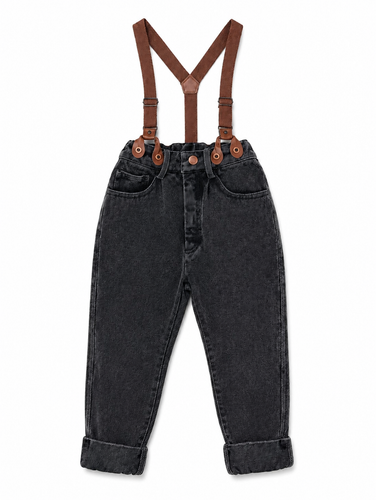Calla Lili Boys Denim Pants With Suspenders - Black