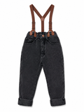 Calla Lili Boys Denim Pants With Suspenders - Black