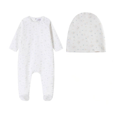 Oubon Floral Cluster Print Footie And Hat - Blue