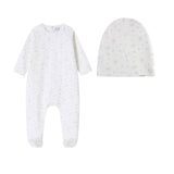 Oubon Floral Cluster Print Footie And Hat - Blue