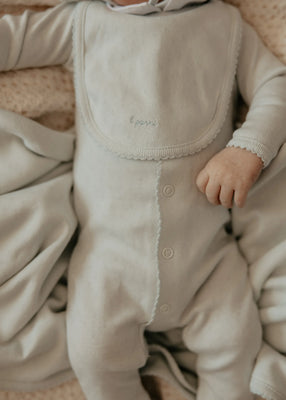 Little Parni Pointelle Footie, Bonnet And Bib (K656) - Light Blue