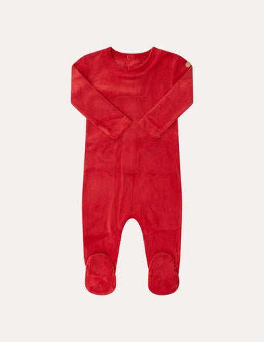 Crew Script Velour Romper - Red