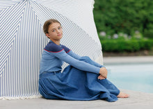 Load image into Gallery viewer, Velvette Label Blue With Red Stripe Tee
