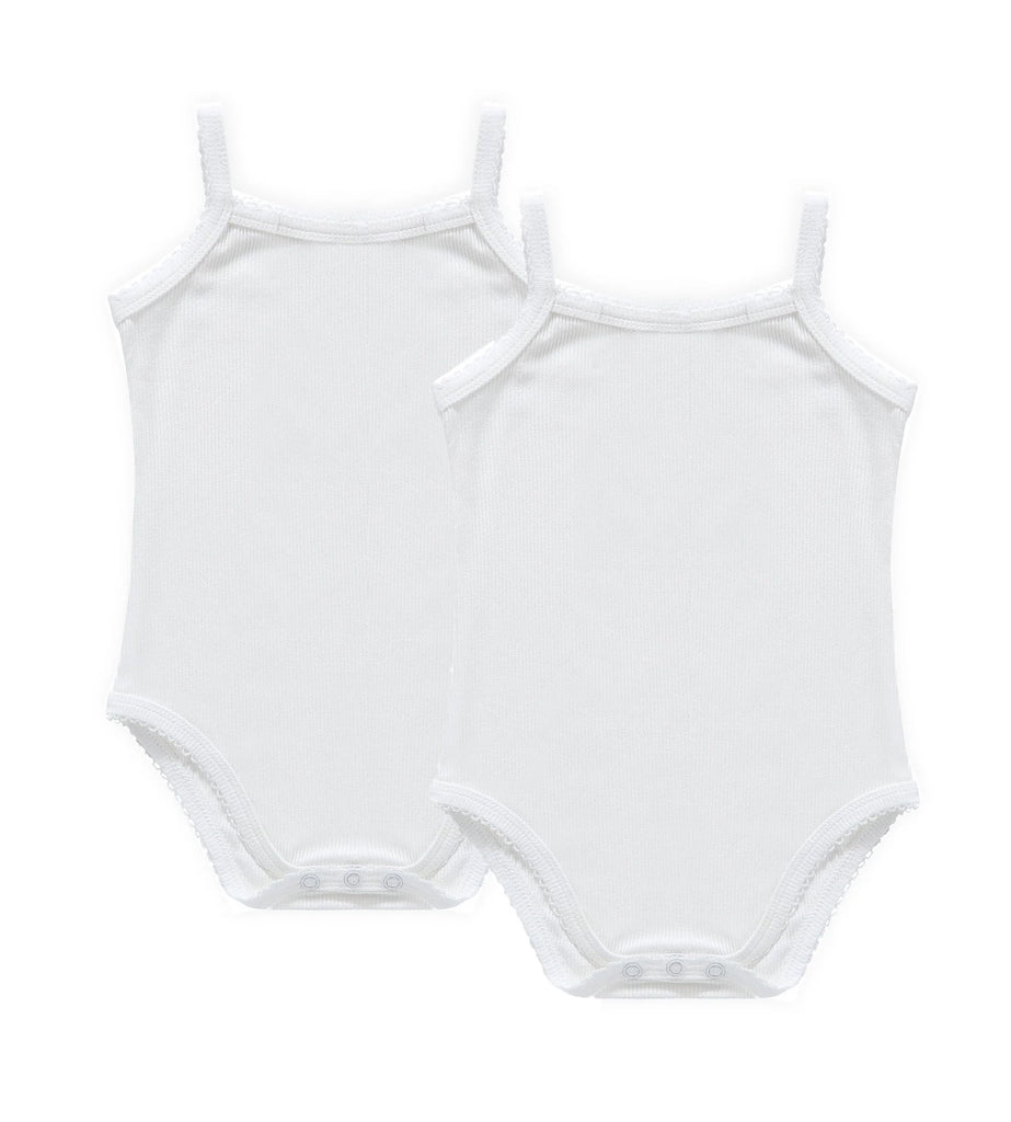 Petit Clair Baby 2pc White Ribbed Strap Bodysuit