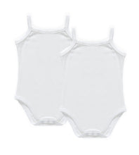 Load image into Gallery viewer, Petit Clair Baby 2pc White Ribbed Strap Bodysuit