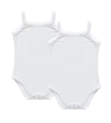 Petit Clair Baby 2pc White Ribbed Strap Bodysuit