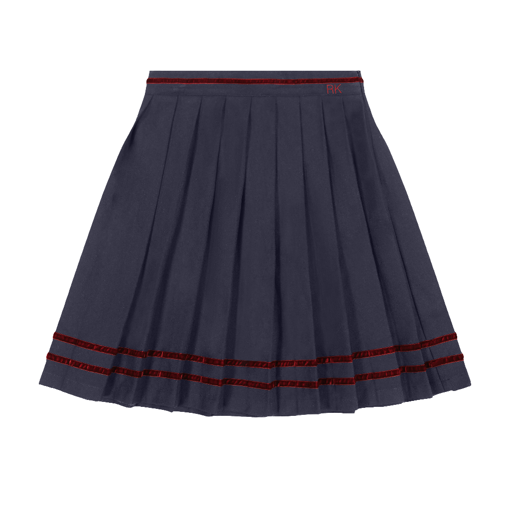 Retro Kid Stella Girls Ribbon Detail Skirt - Navy/Deep Crimson