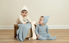 Load image into Gallery viewer, Bee &amp; Dee Combination Knit Footie with Bonnet-Sky Blue
