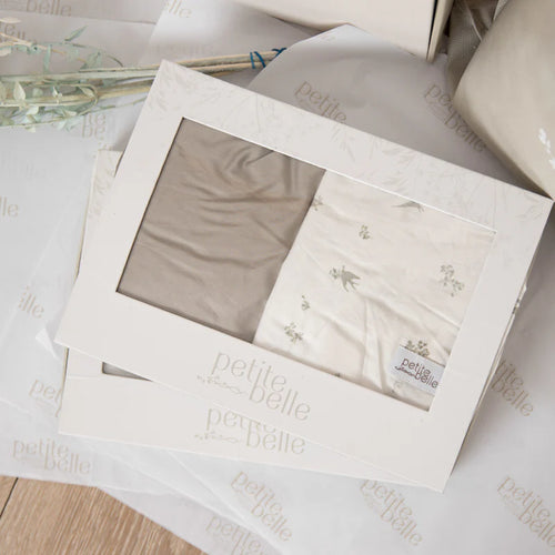 Petite Belle Summer Skies Bassinet Sheet Set - French Grey Bird