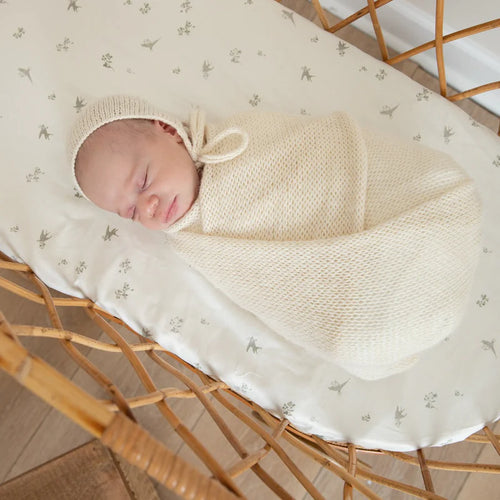 Petite Belle Summer Skies Bassinet Sheet Set - French Grey Bird