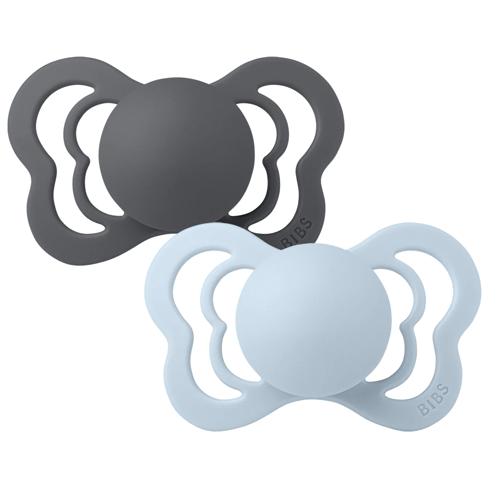 Bibs Supreme Silicone 2 Pk Iron/Baby Blue Size 1 - 0-6m