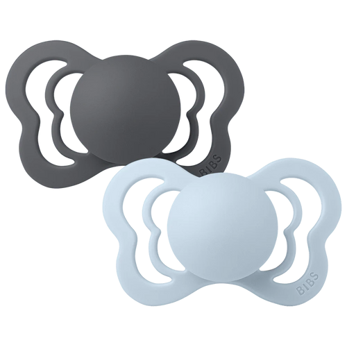 Bibs Supreme Silicone 2 Pk Iron/Baby Blue Size 1 - 0-6m