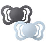 Bibs Supreme Silicone 2 Pk Iron/Baby Blue Size 1 - 0-6m