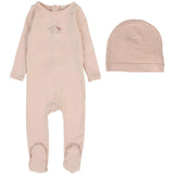 Lil Legs Bird Print Footie & Beanie - Pink