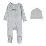 Lil Legs Bird Print Footie & Beanie - Blue