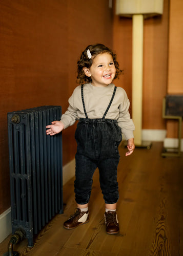 Lil Legs Denim Suspender Pants - Black Denim