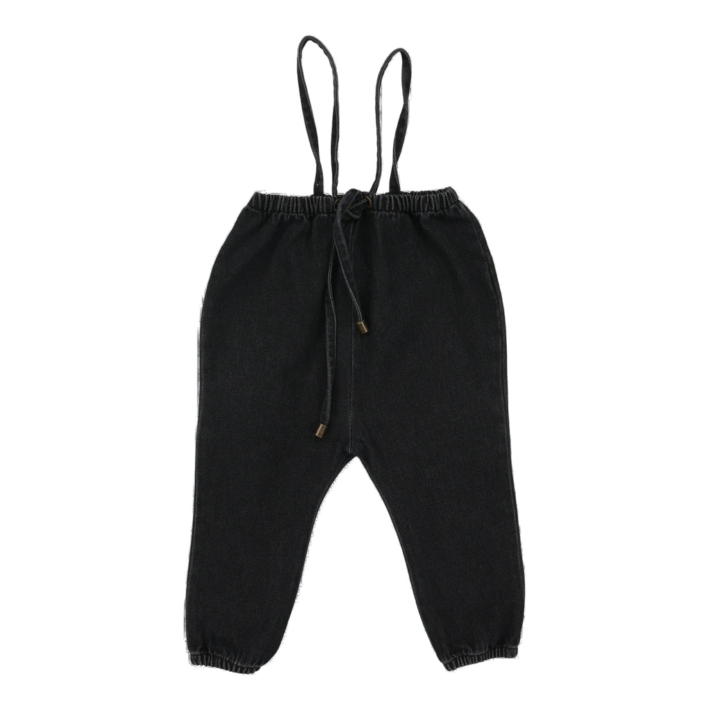 Lil Legs Denim Suspender Pants - Black Denim