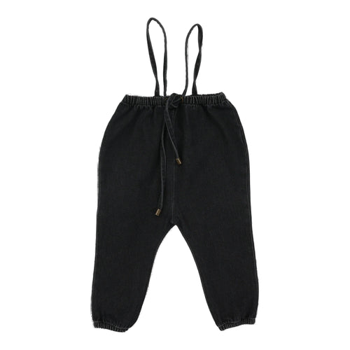 Lil Legs Denim Suspender Pants - Black Denim
