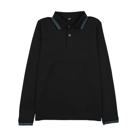 Bopop Teal Striped Boys Polo LONG SLEEVE - Black