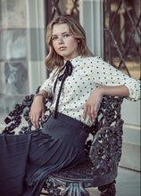 Load image into Gallery viewer, Coco Blanc Pleated Silk Skirt With Polka Dot Blouse Set
