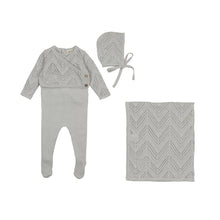 Load image into Gallery viewer, Bee &amp; Dee Crochet Sweater Knit Layette Set - Pale Blue