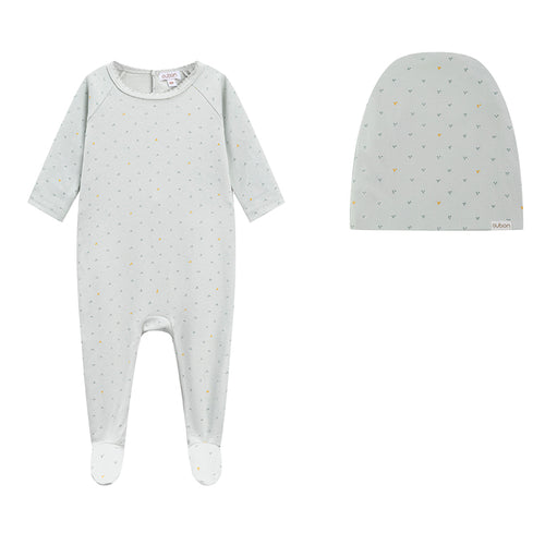 Oubon Dot Footie with Hat - Blue