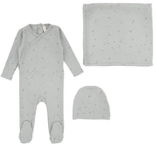 Load image into Gallery viewer, Lilette Printed Wrapover 3PC Layette Set - Clover Dusty Blue