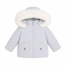 Load image into Gallery viewer, Ducc Blue Teddy Pocket Coat (White Fur)