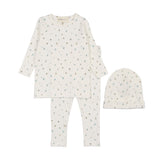 Mema Polka Dot Floral Print 2PC Set & Beanie - Floral Blue