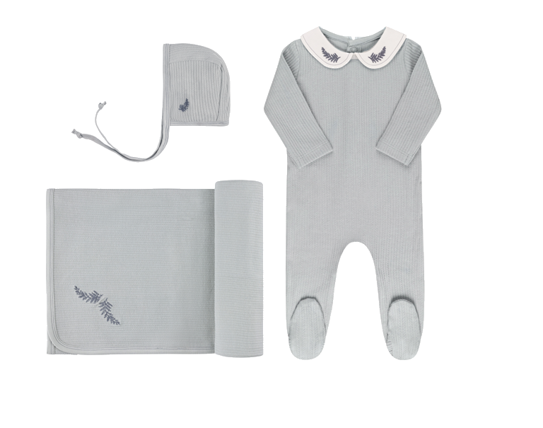 Velour Collar Layette Set - Dusty Blue main image 0