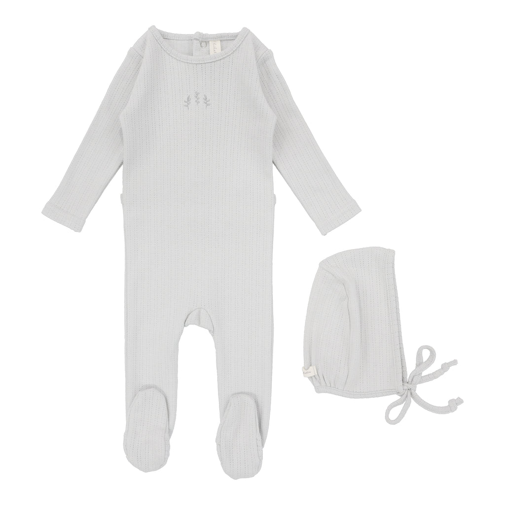 Lilette Striped Footie & Beanie Set - Powder Blue