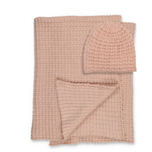 Load image into Gallery viewer, Peluche Crochet Waffle Knit Blanket +Beanie - Rose
