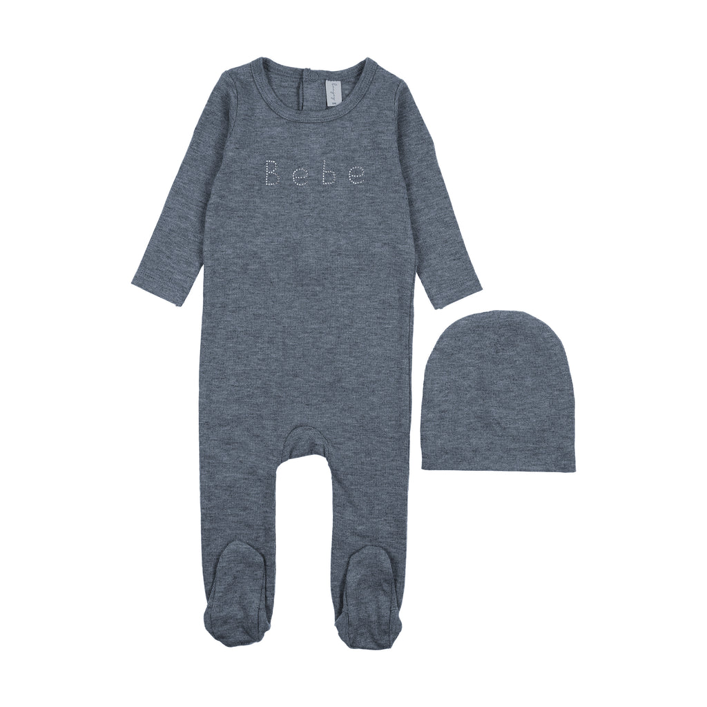 Bonjoy Bebe Footie & Beanie - Heather Blue