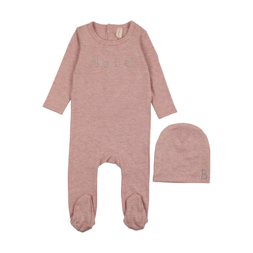 Bonjoy Bebe Footie & Beanie - Heather Pink