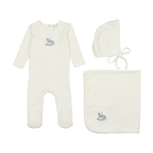 Load image into Gallery viewer, Bopop Rocking Horse Embroidered 3PC Set - White &amp; Blue