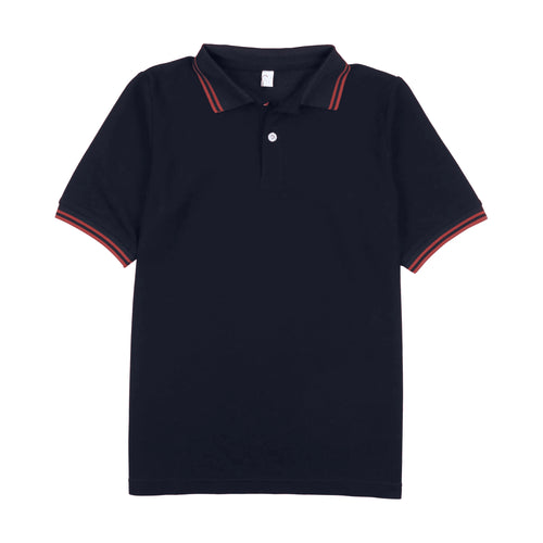 Bopop Red Striped Boys Polo Short Sleeve - Navy