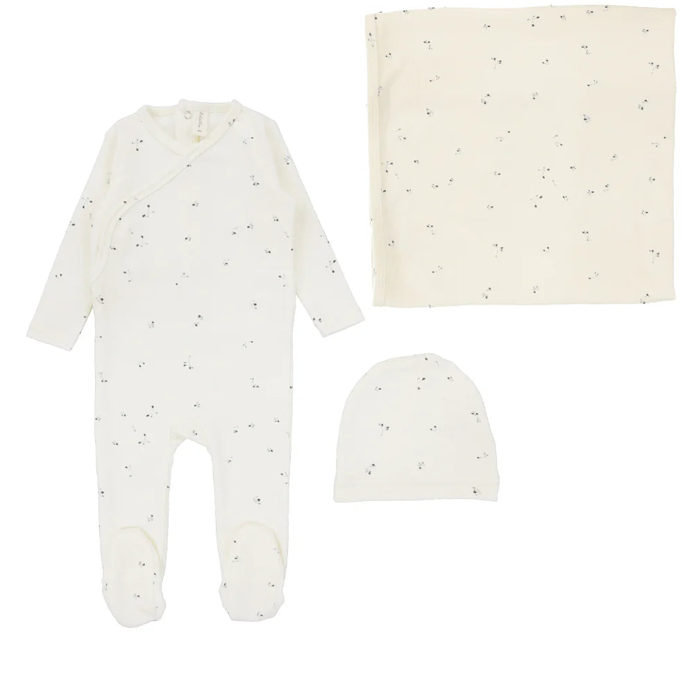 Lilette Printed Wrapover 3PC Layette Set - Clover Ivory