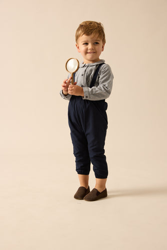 Lil Legs Plaid Edition Boys Long Romper - Navy