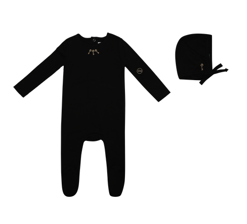 Mini Label Boys Embroidered Keys Footie And Hat - Black