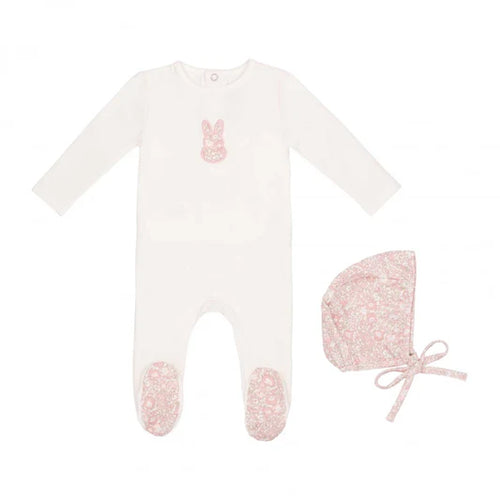 Mini Label Girls Liberty Bunny Footie And Hat - White