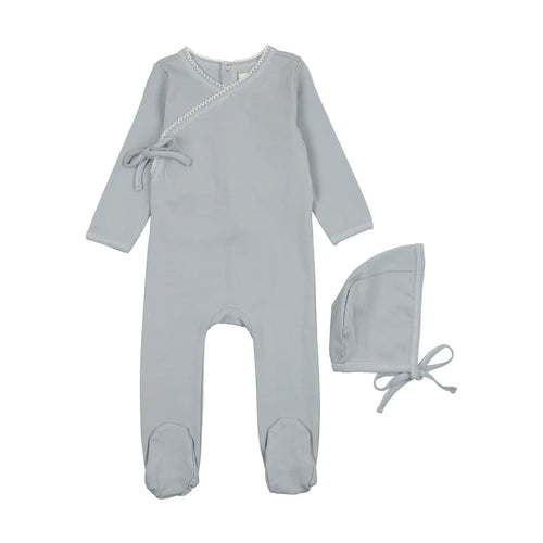 Coco Blank Cotton Footie With Bonnet - Powdered Blue