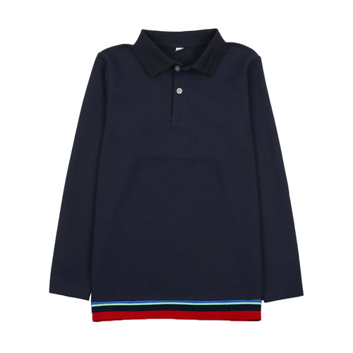 Bopop Striped Boys Polo LS - Navy