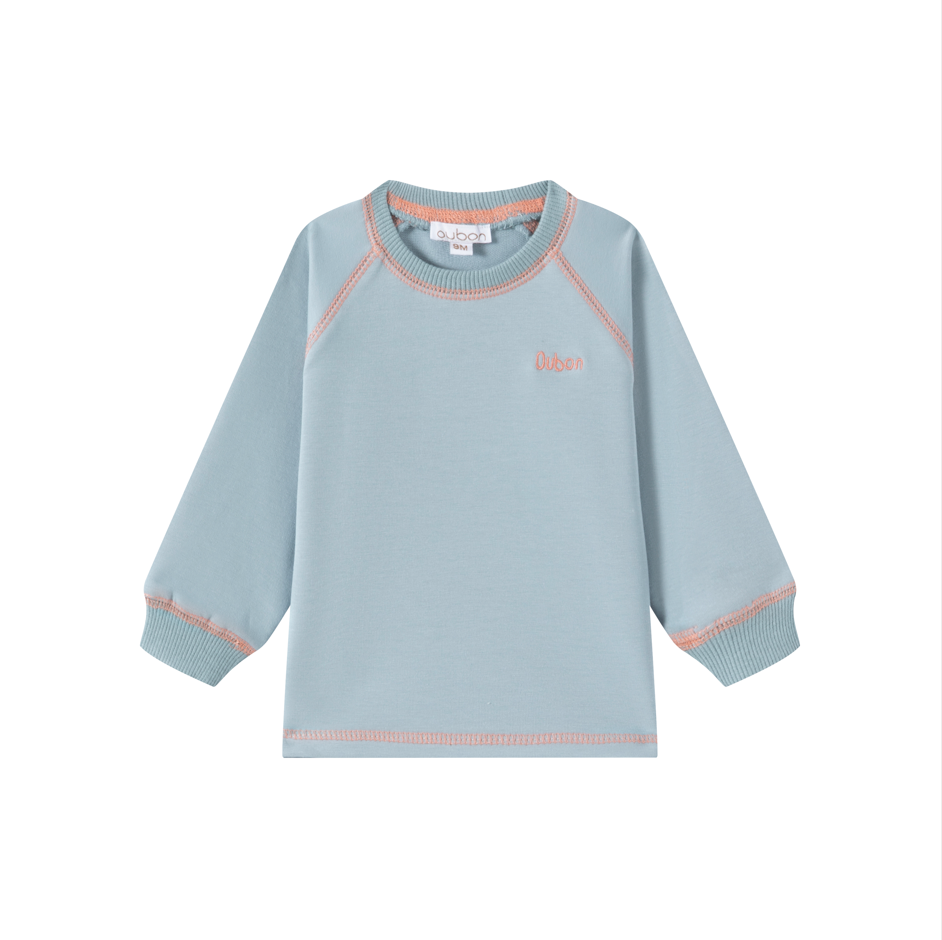 Oubon Contrast Stitch Sweat Top - Blue