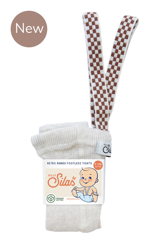 Silly Silas Footless Cotton Tights - Cream Blend Checked Final Sale