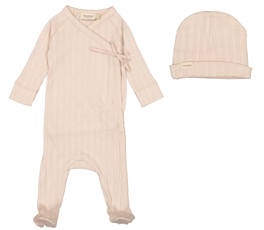 Marmar Pointelle Rib Stretchie + Hat - Cream Taupe