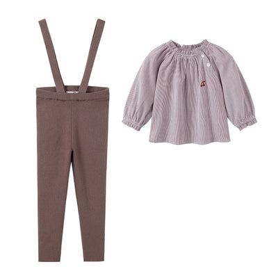 NouNelle Brown Girl Pinstripe Shirt And Suspender Set