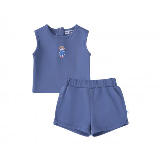 Mini Label Boys Fisherman Two Piece Set - Denim Blue