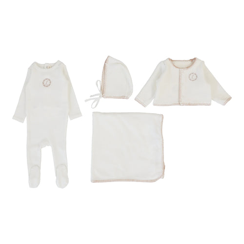 Lilette Velour Cardi Layette Set - Cream/Pink