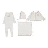 Lilette Velour Cardi Layette Set - Cream/Pink